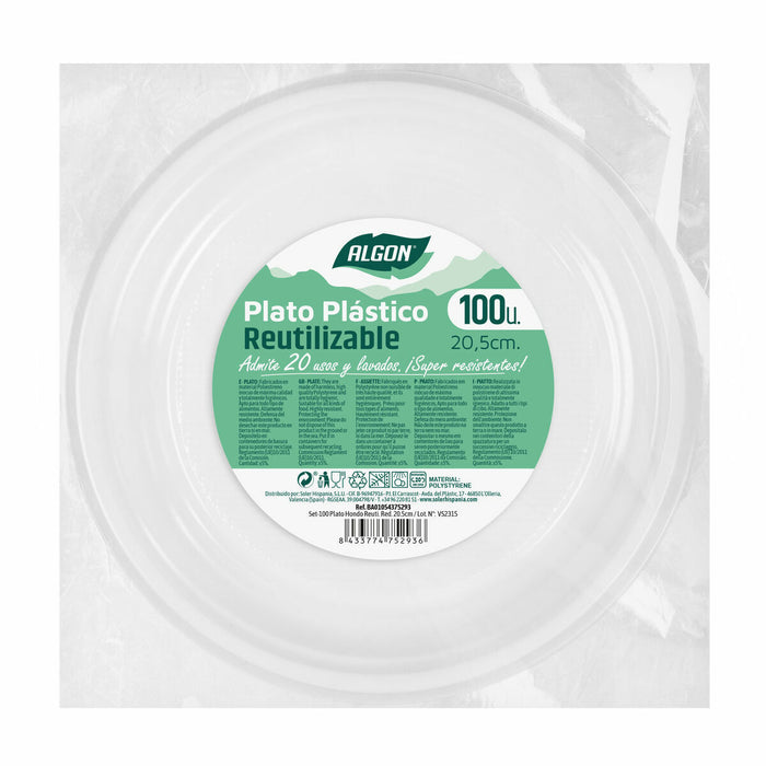 Set de farfurii reutilizabile Algon Rotund Alb Plastic 20,5 x 3 cm (6 Unități)
