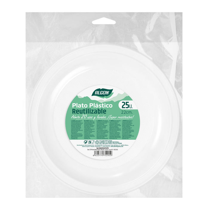 Set de farfurii reutilizabile Algon Rotund Alb 22 x 22 x 1,5 cm Plastic 25 Unități