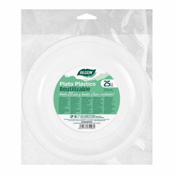 Set de farfurii reutilizabile Algon Rotund Alb Plastic 25 x 25 x 1,5 cm (12 Unități)