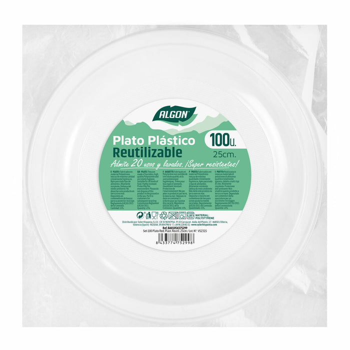 Set de farfurii reutilizabile Algon Rotund Alb Plastic 25 x 25 x 2,5 cm (6 Unități)