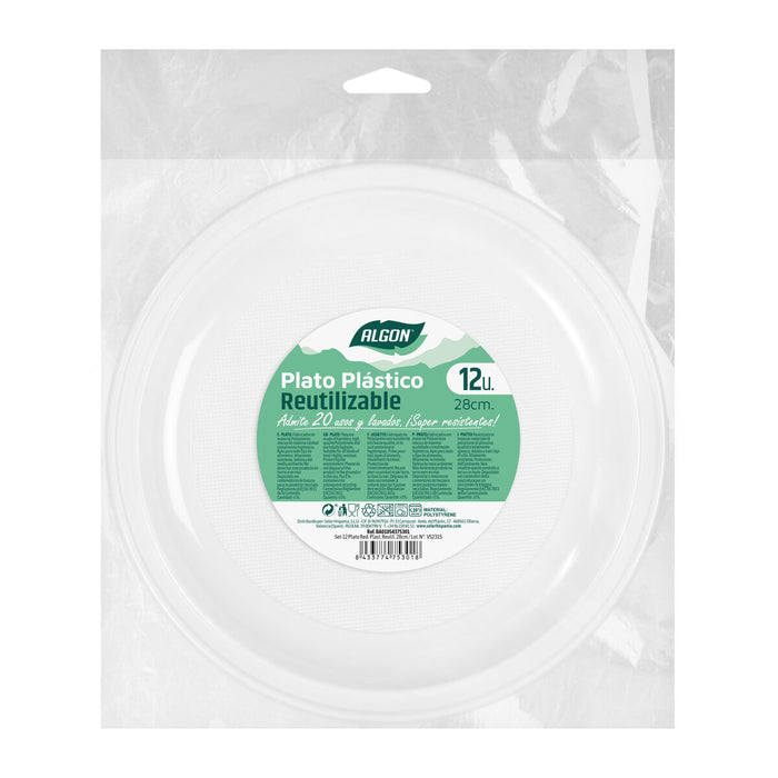Set de farfurii reutilizabile Algon Rotund Alb 28 cm Plastic 12 Unități