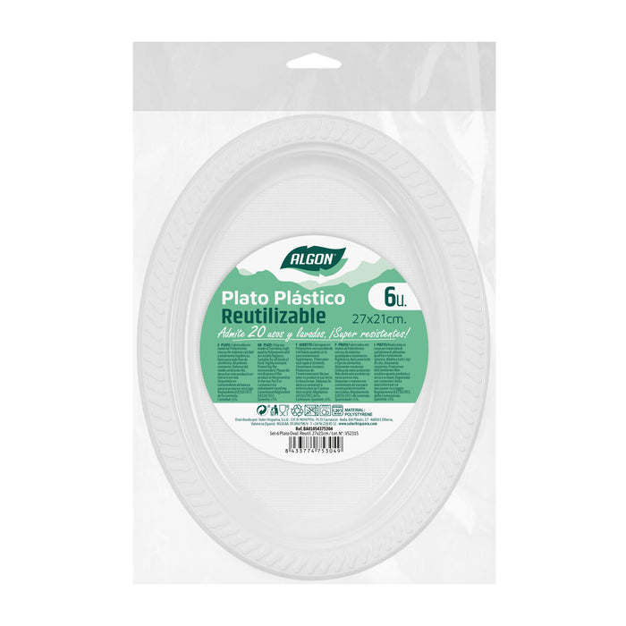 Set de farfurii reutilizabile Algon Alb 27 x 21 cm Plastic Oval 6 Unități