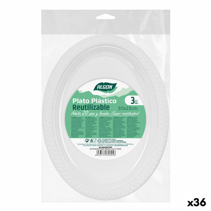 Set de farfurii reutilizabile Algon Alb Plastic Oval 30 x 23 cm (36 Unități)