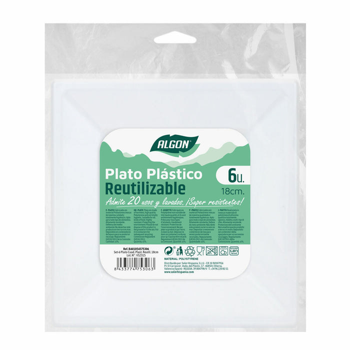 Set de farfurii reutilizabile Algon Pătrat Plastic 18 x 18 x 2 cm (36 Unități)