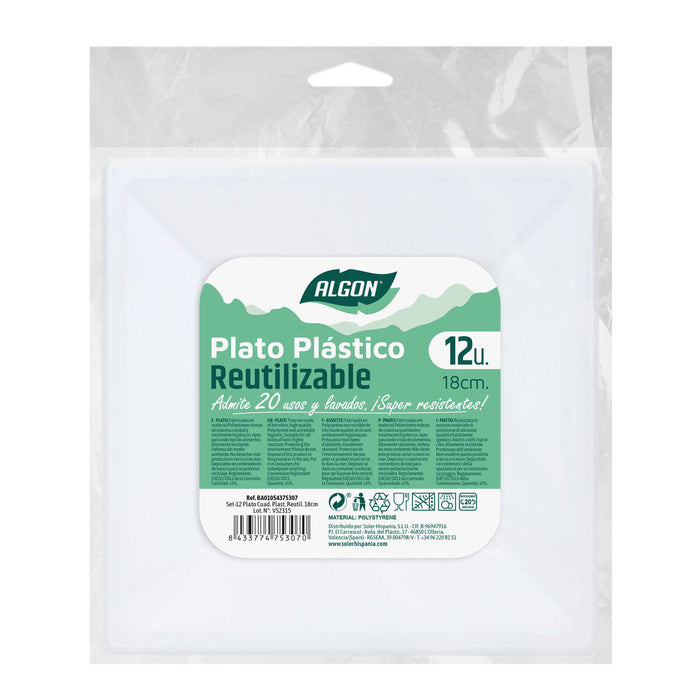 Set de farfurii reutilizabile Algon Pătrat Plastic 18 cm 12 Unități