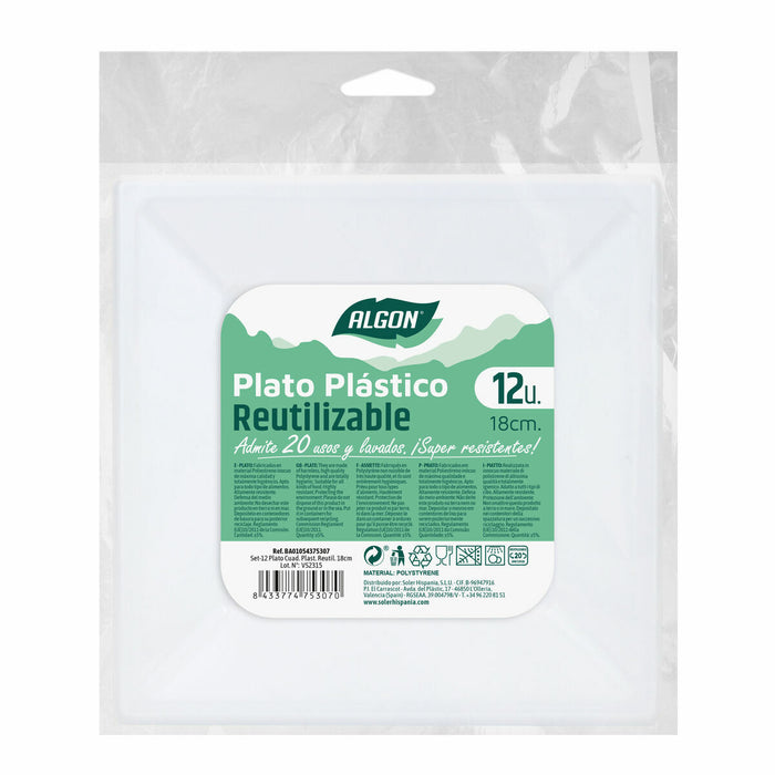 Set de farfurii reutilizabile Algon Pătrat Plastic 18 x 18 x 1,5 cm (24 Unități)