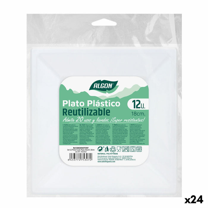 Set de farfurii reutilizabile Algon Pătrat Plastic 18 x 18 x 1,5 cm (24 Unități)