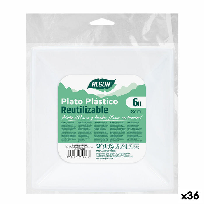 Set de farfurii reutilizabile Algon Pătrat Alb Plastic 18 x 18 x 4 cm (36 Unități)