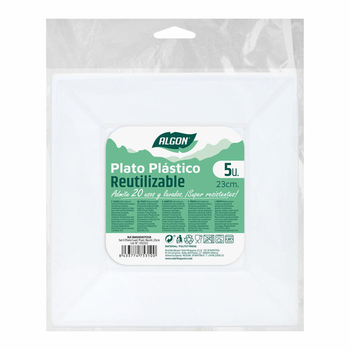 Set de farfurii reutilizabile Algon Pătrat Alb Plastic 23 x 23 x 2 cm (48 Unități)