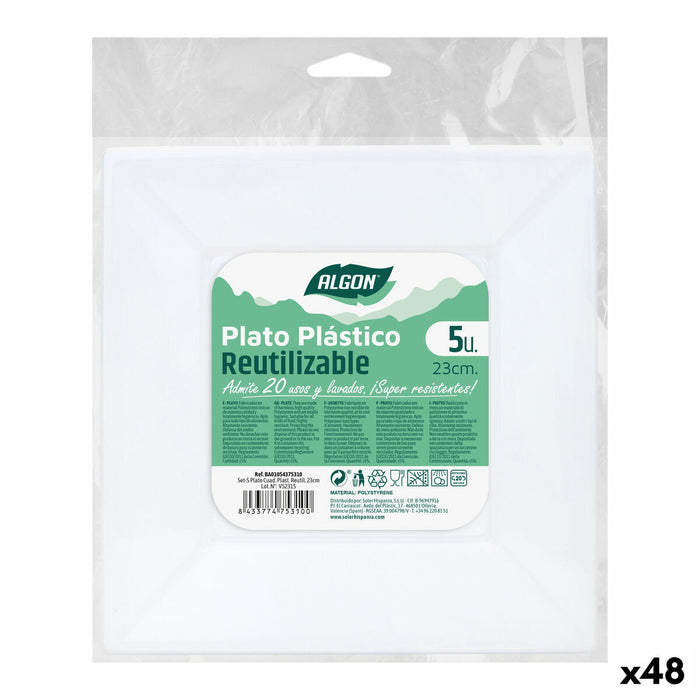 Set de farfurii reutilizabile Algon Pătrat Alb Plastic 23 x 23 x 2 cm (48 Unități)
