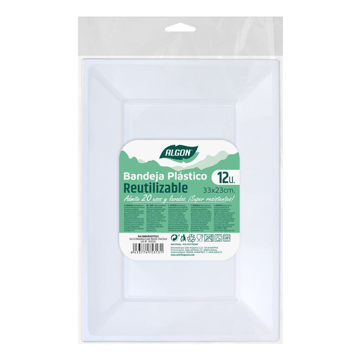 Set de farfurii reutilizabile Algon Dreptunghiular Alb Plastic 33 x 23 cm 12 Unități