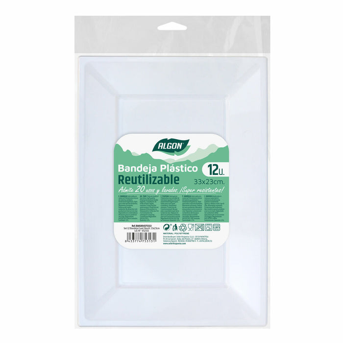 Set de farfurii reutilizabile Algon Dreptunghiular Alb Plastic 33 x 23 x 2 cm (12 Unități)
