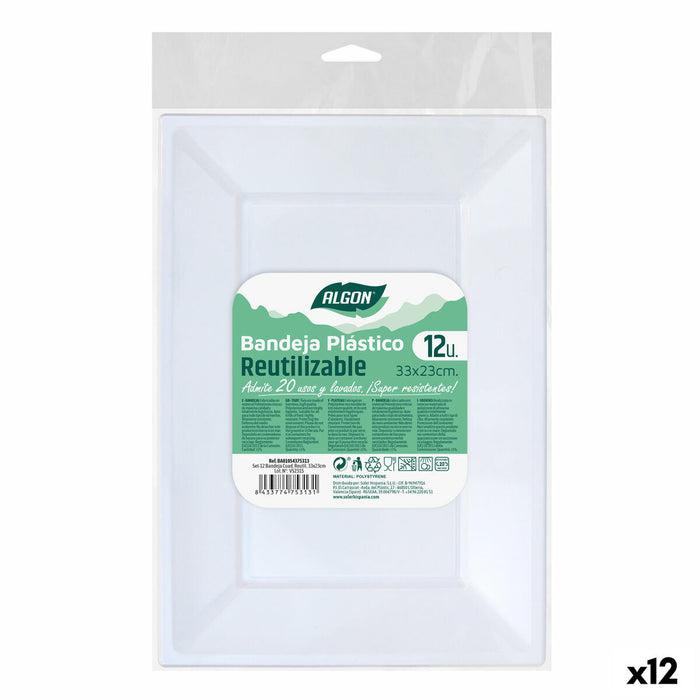 Set de farfurii reutilizabile Algon Dreptunghiular Alb Plastic 33 x 23 x 2 cm (12 Unități)