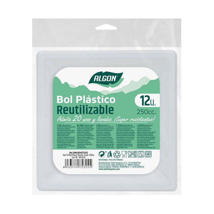 Set de boluri reutilizabile Algon 250 ml Pătrat Alb Plastic 12 Unități