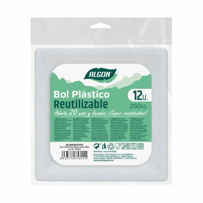 Set de boluri reutilizabile Algon Pătrat Alb 250 ml Plastic (24 Unități)