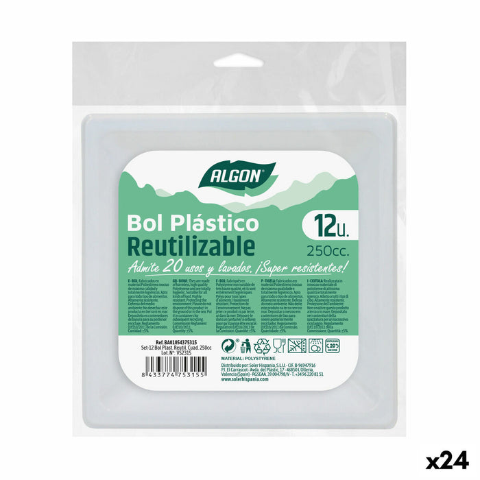 Set de boluri reutilizabile Algon Pătrat Alb 250 ml Plastic (24 Unități)
