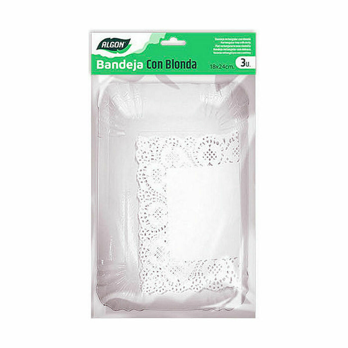 Food Tray Set Algon Alb Dreptunghiular 3 Piese 18,5 x 25,5 x 1,5 cm (48 Unități)