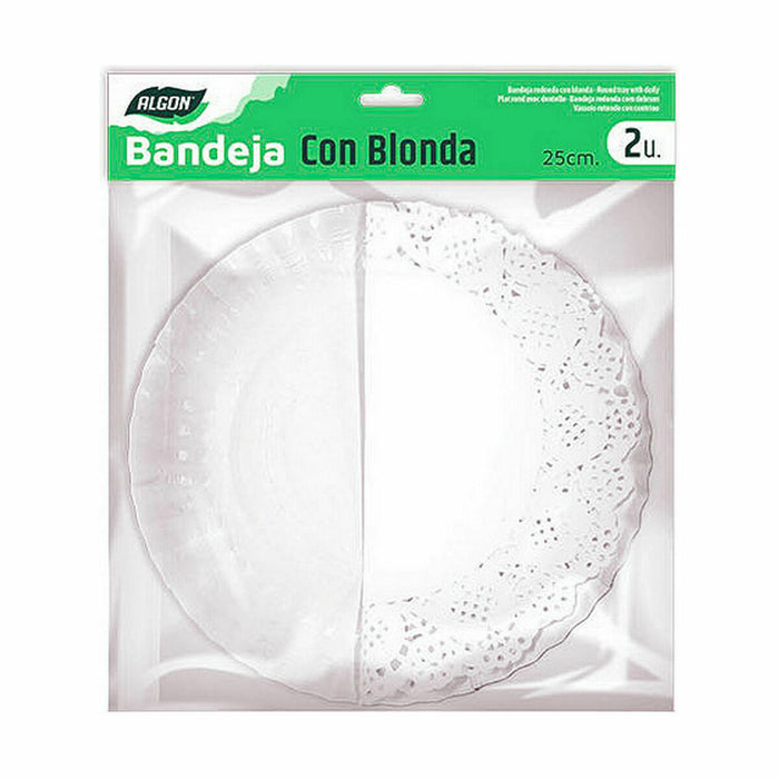 Food Tray Set Algon Rotundă Alb 2 Piese 25 x 25 x 2 cm (48 Unități)