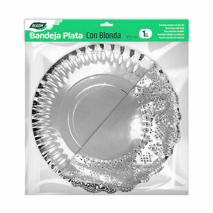 Tavă pentru gustari Algon Rotundă Argintiu 35 x 35 x 2 cm (48 Unități)