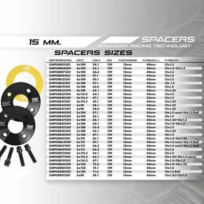 Set separator OMP OMPS08191501 4x108 63,4 M12 x 1,50 15 mm