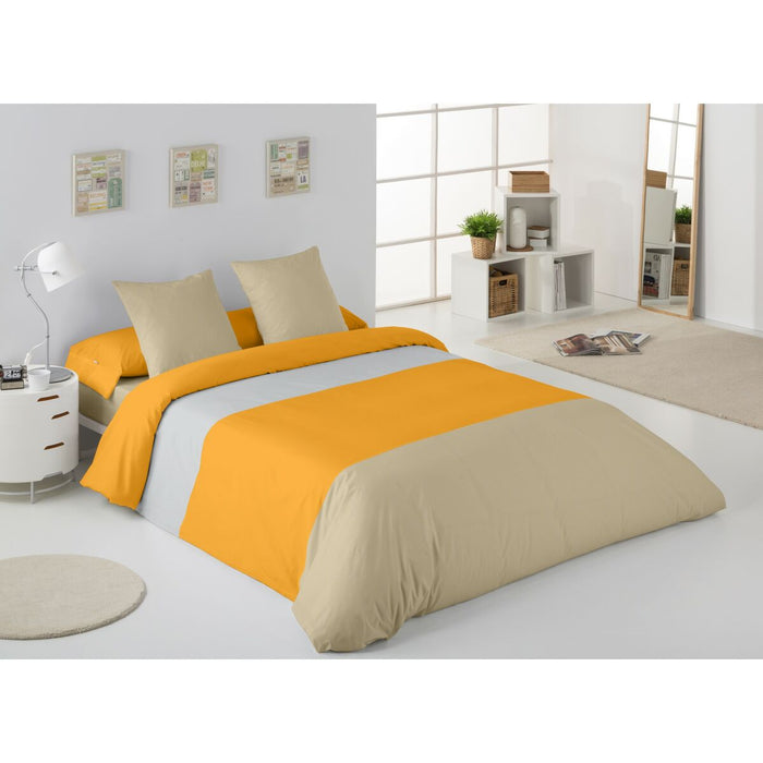 Set husă de pătură Alexandra House Living Galben Bej Gri Perlat Pat 105 3 Piese