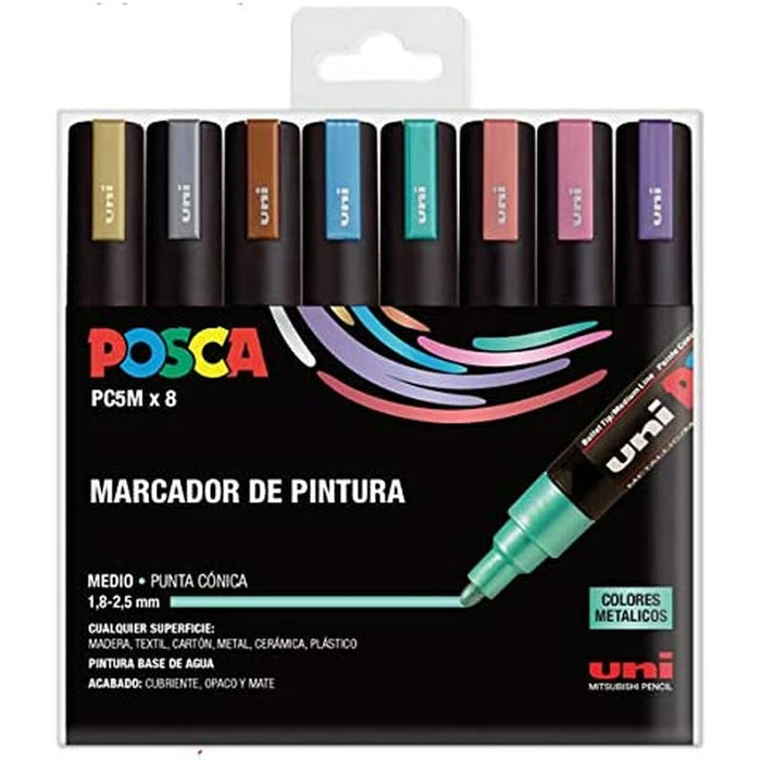 Set de markere Uni-Ball PC-5M/8C 8 Piese Multicolor
