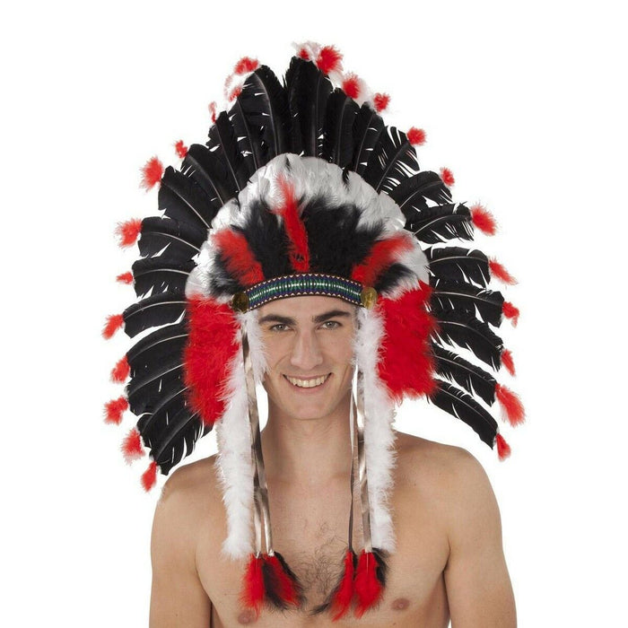 Coroană indiană din pene My Other Me Indian chief Roșu Negru