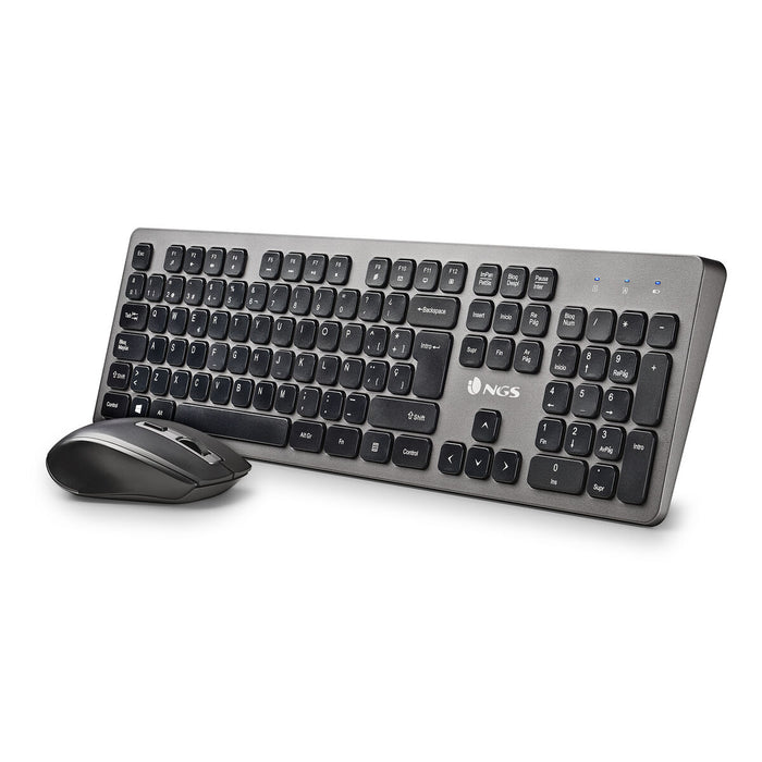 Tastatură și Mouse Fără Fir NGS Qwerty Spaniolă Negru/Argintiu