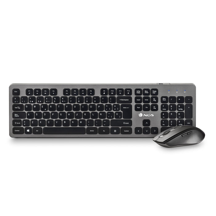 Tastatură și Mouse Fără Fir NGS Qwerty Spaniolă Negru/Argintiu
