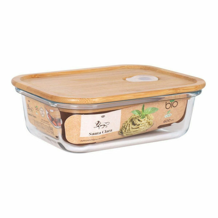 Cutie de prânz dreptunghiulară cu capac Santa Clara   Bambus Sticlă borosilicată Dreptunghiular 600 ml (6 Unități)