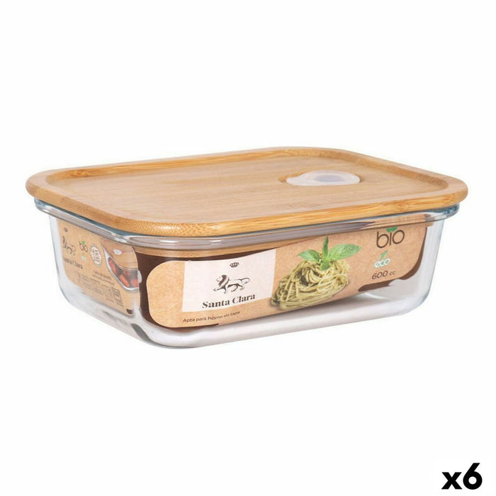 Cutie de prânz dreptunghiulară cu capac Santa Clara   Bambus Sticlă borosilicată Dreptunghiular 600 ml (6 Unități)