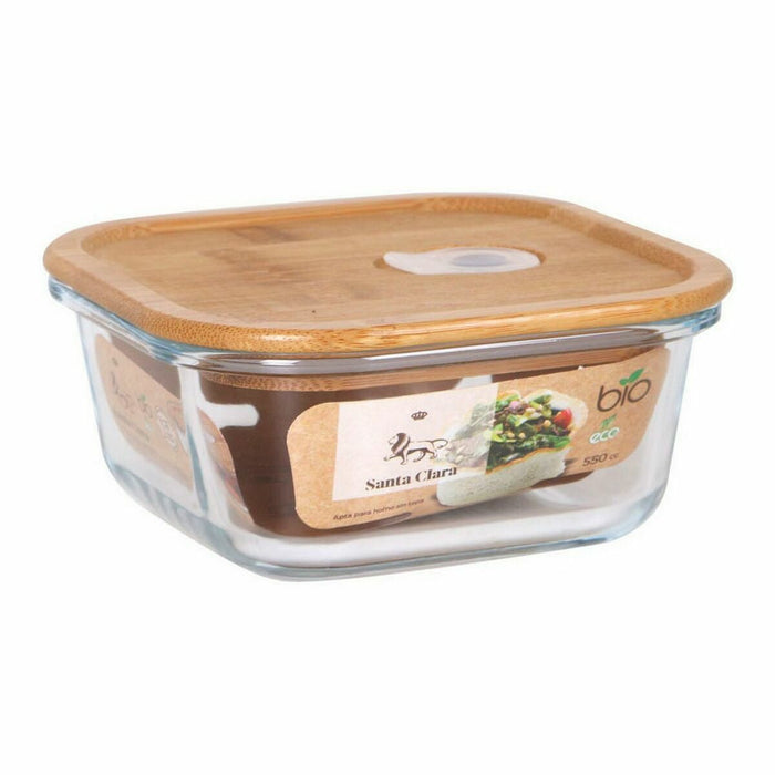 Cutie pătrată pentru prânz cu capac Santa Clara   Bambus Sticlă borosilicată 550 ml 14 x 14 x 6 cm (6 Unități)