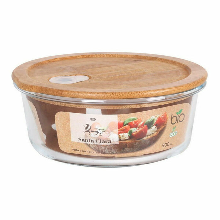 Cutie rotundă pentru prânz cu capac Santa Clara   Bambus Sticlă borosilicată 900 ml 18 x 17,3 x 7 cm (6 Unități)