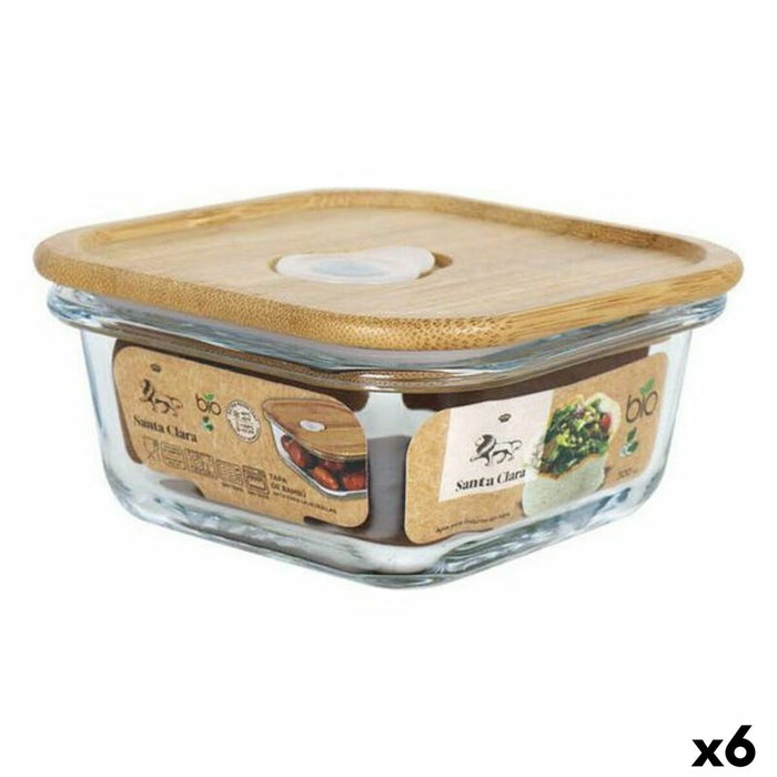 Cutie pătrată pentru prânz cu capac Santa Clara   Bambus Sticlă borosilicată 300 ml 11,5 x 11,5 x 5 cm (6 Unități)