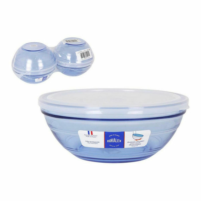 Cutie rotundă pentru prânz cu capac Duralex   Geam Albastru Ø 20,5 cm (4 Unități)