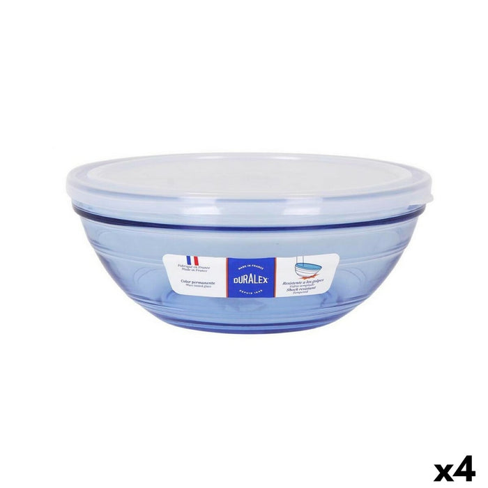 Cutie rotundă pentru prânz cu capac Duralex   Geam Albastru Ø 20,5 cm (4 Unități)