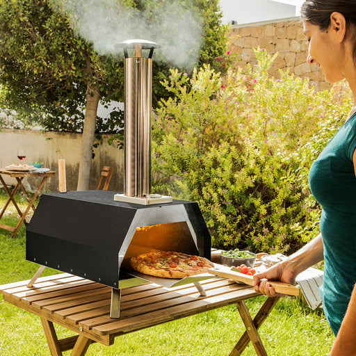 Cuptor pizza pe pelete, InnovaGoods, Pizzahven, negru, oțel inoxidabil