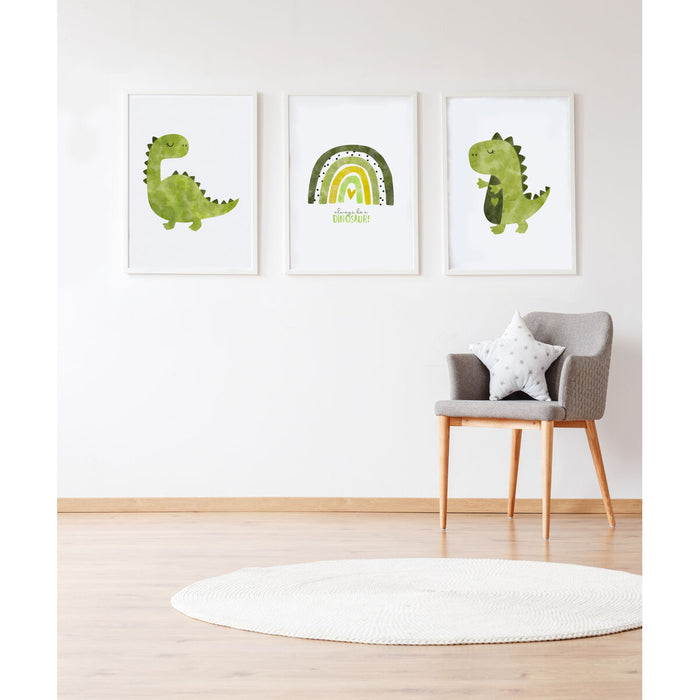 Set de 3 tablouri Crochetts Multicolor Lemn MDF 33 x 43 x 2 cm Curcubeu Dinozaur (3 Piese)