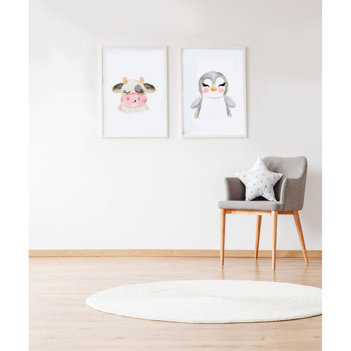 Set de 2 tablouri Crochetts Multicolor Lemn MDF 33 x 43 x 2 cm Vacă Pinguin (2 Piese)