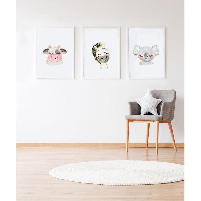 Set de 3 tablouri Crochetts Multicolor Lemn MDF 33 x 43 x 2 cm Zebră Vacă Koala (3 Piese)