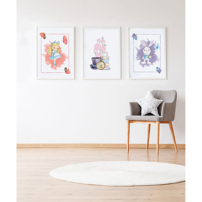 Set de 3 tablouri Crochetts Alice Multicolor Lemn MDF 33 x 43 x 2 cm Iepure Inimi Fată (3 Piese)