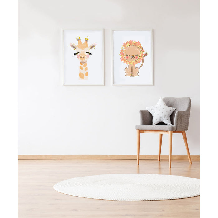 Set de 2 tablouri Crochetts Multicolor Lemn MDF 33 x 43 x 2 cm Girafă Leu (2 Piese)