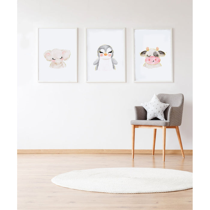 Set de 3 tablouri Crochetts Multicolor Lemn MDF 33 x 43 x 2 cm Elefant Vacă Pinguin (3 Piese)