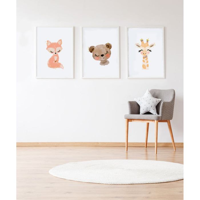 Set de 3 tablouri Crochetts Multicolor Lemn MDF 33 x 43 x 2 cm Urs Girafă Vulpea (3 Piese)