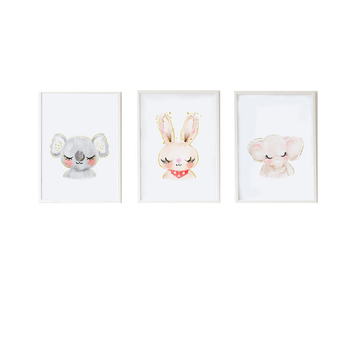 Set de 3 tablouri Crochetts Multicolor Lemn MDF 33 x 43 x 2 cm Elefant Koala Iepure (3 Piese)