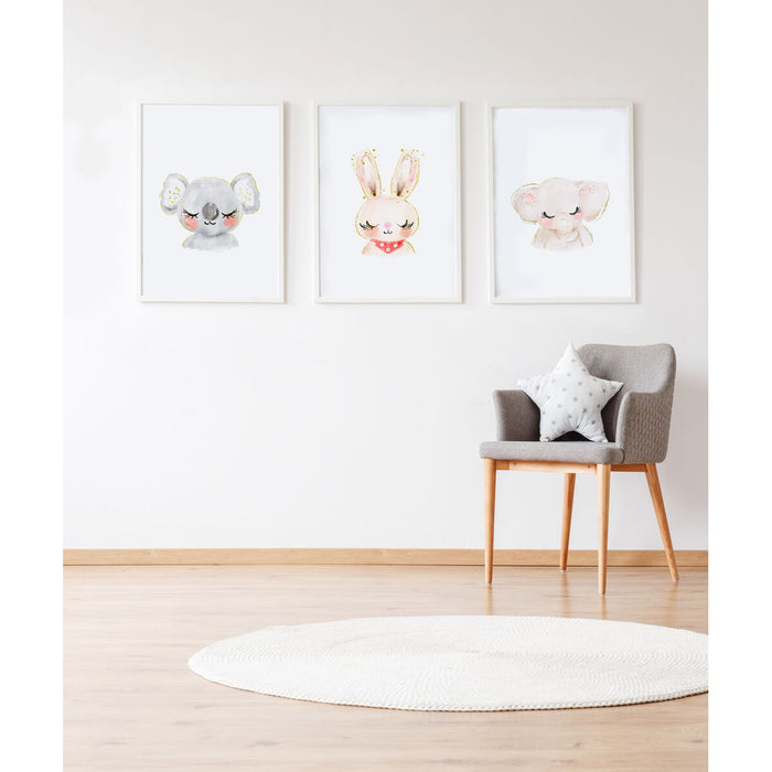 Set de 3 tablouri Crochetts Multicolor Lemn MDF 33 x 43 x 2 cm Elefant Koala Iepure (3 Piese)