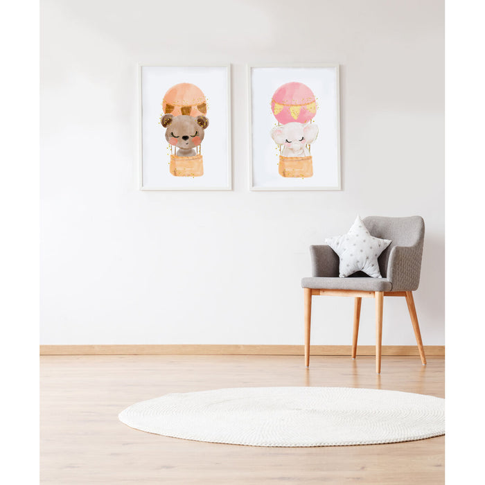 Set de 2 tablouri Crochetts Multicolor Lemn MDF 33 x 43 x 2 cm Elefant Urs (2 Piese)