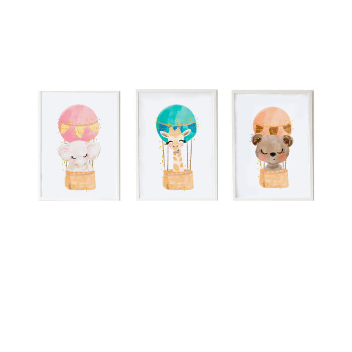 Set de 3 tablouri Crochetts Multicolor Lemn MDF 33 x 43 x 2 cm Elefant Girafă Urs (3 Piese)
