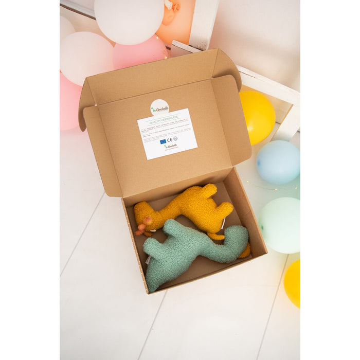 Jucărie de Pluș Crochetts Bebe Galben Dinozaur Girafă 30 x 24 x 10 cm 2 Piese