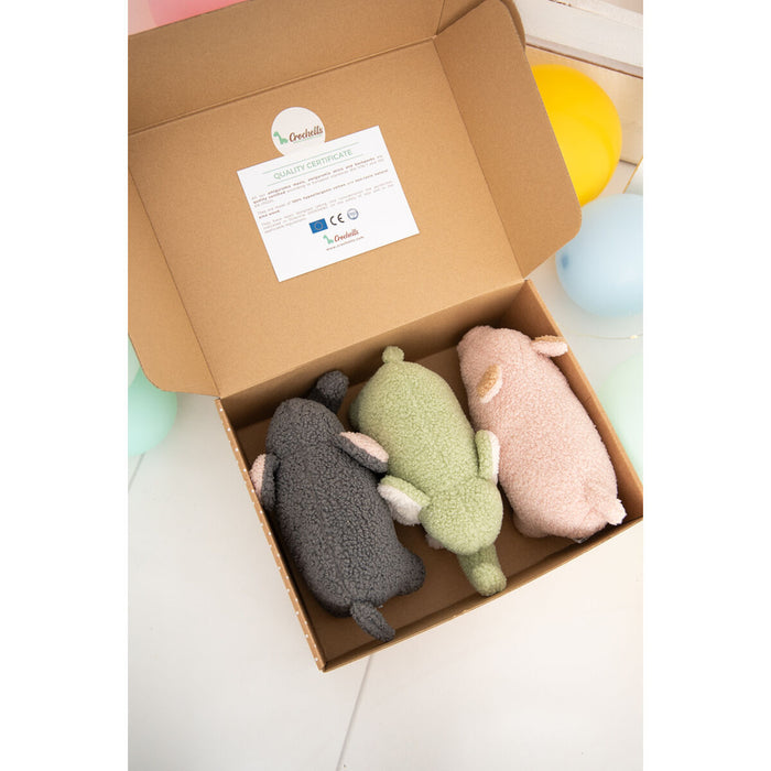 Jucărie de Pluș Crochetts Bebe Verde Gri Elefant Porc 30 x 13 x 8 cm 3 Piese